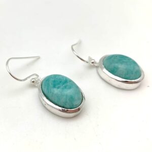 Amazonite Silver Earrings - Simple Amazonite Oval Earrings - Smooth Oval Amazonite - Blue Amazonite Earrings - 925 Sterling Silver Amazonite Silver Earrings - Simple Amazonite Oval Earrings - Smooth Oval Amazonite - Blue Amazonite Earrings - 925 Sterling Silver