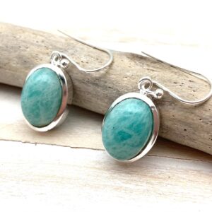Oval Amazonite Sterling Silver Earrings – Polished Gemstone Drops Oval Amazonite Sterling Silver Earrings – Polished Gemstone Drops