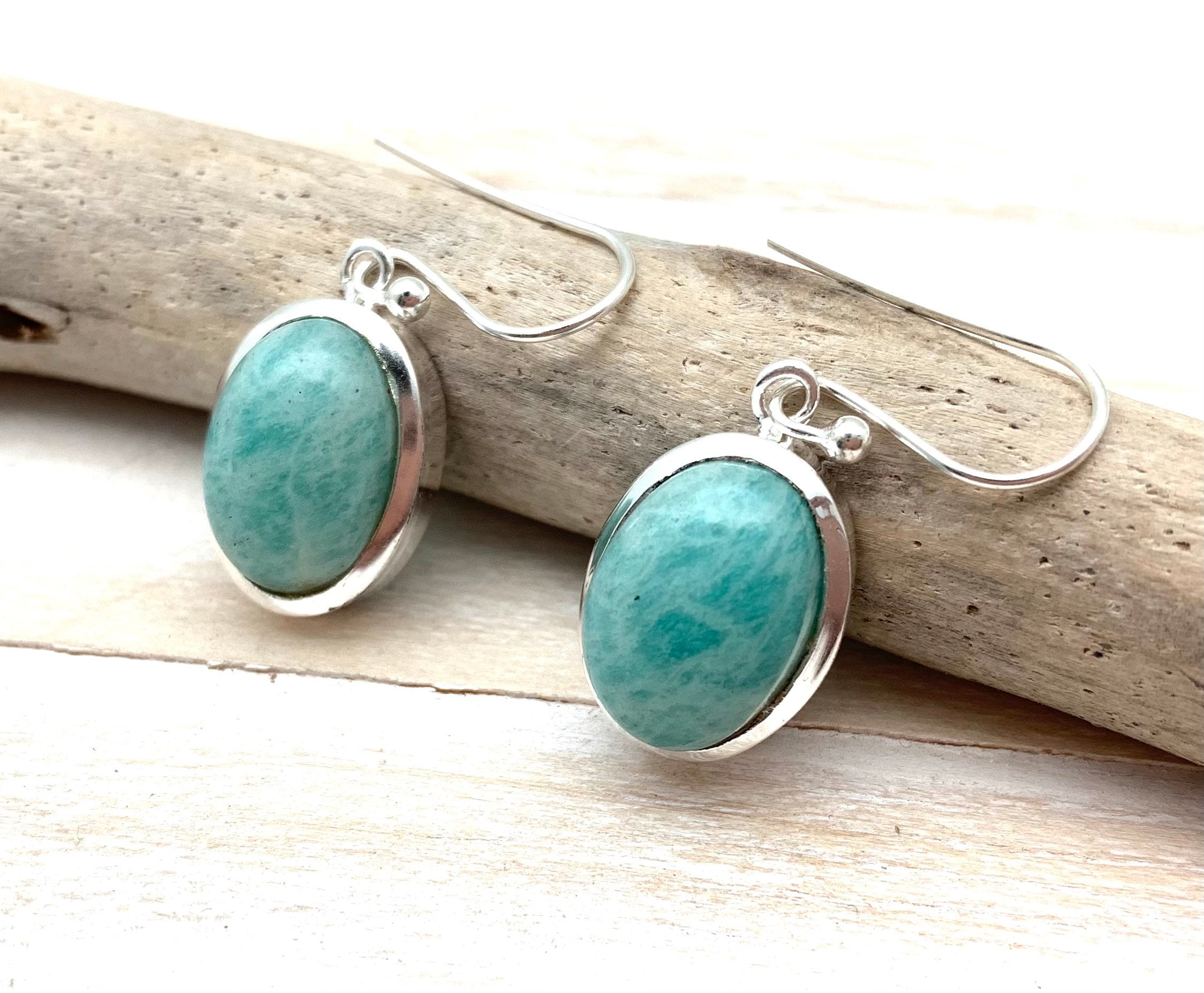 Oval Amazonite Sterling Silver Earrings – Polished Gemstone Drops