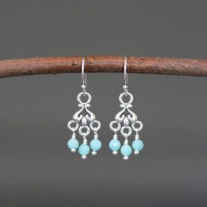 Amazonite Earrings - Small Chandelier Earrings - Blue Gemstone Earrings - Amazonite And Silver - Silver Wire Wrapped Earrings - Multi Stone