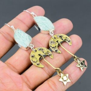 Amazonite Star Moon Earrings: 925 Sterling Silver, 18K Gold Plated Amazonite Star Moon Earrings: 925 Sterling Silver, 18K Gold Plated