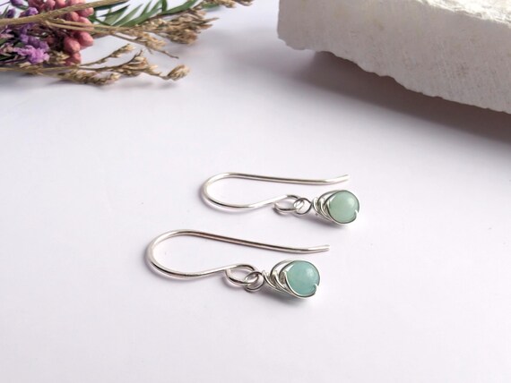 Amazonite Earrings Sterling Silver, Dainty Wire Wrapped Earrings, Gift For Her, 925 Sterling Silver, 14k Gold Filled, Wire Wrapped Amazonite Amazonite Earrings Sterling Silver, Dainty Wire Wrapped Earrings, Gift For Her, 925 Sterling Silver, 14k Gold Filled, Wire Wrapped Amazonite