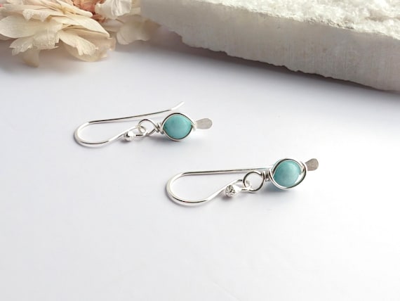 Amazonite Earrings Sterling Silver, Wire Wrapped, Gift For Her, Dangle Earrings, 925 Sterling Silver, Wire Wrapped Amazonite Earrings