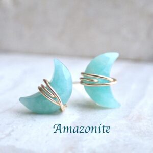 Amazonite Stud Earrings, Crescent Moon Earrings, Wire Wrapped Stone Gemstone Post, Celestial Jewelry, Half Moon Earrings, Amazonite Jewelry Amazonite Stud Earrings, Crescent Moon Earrings, Wire Wrapped Stone Gemstone Post, Celestial Jewelry, Half Moon Earrings, Amazonite Jewelry