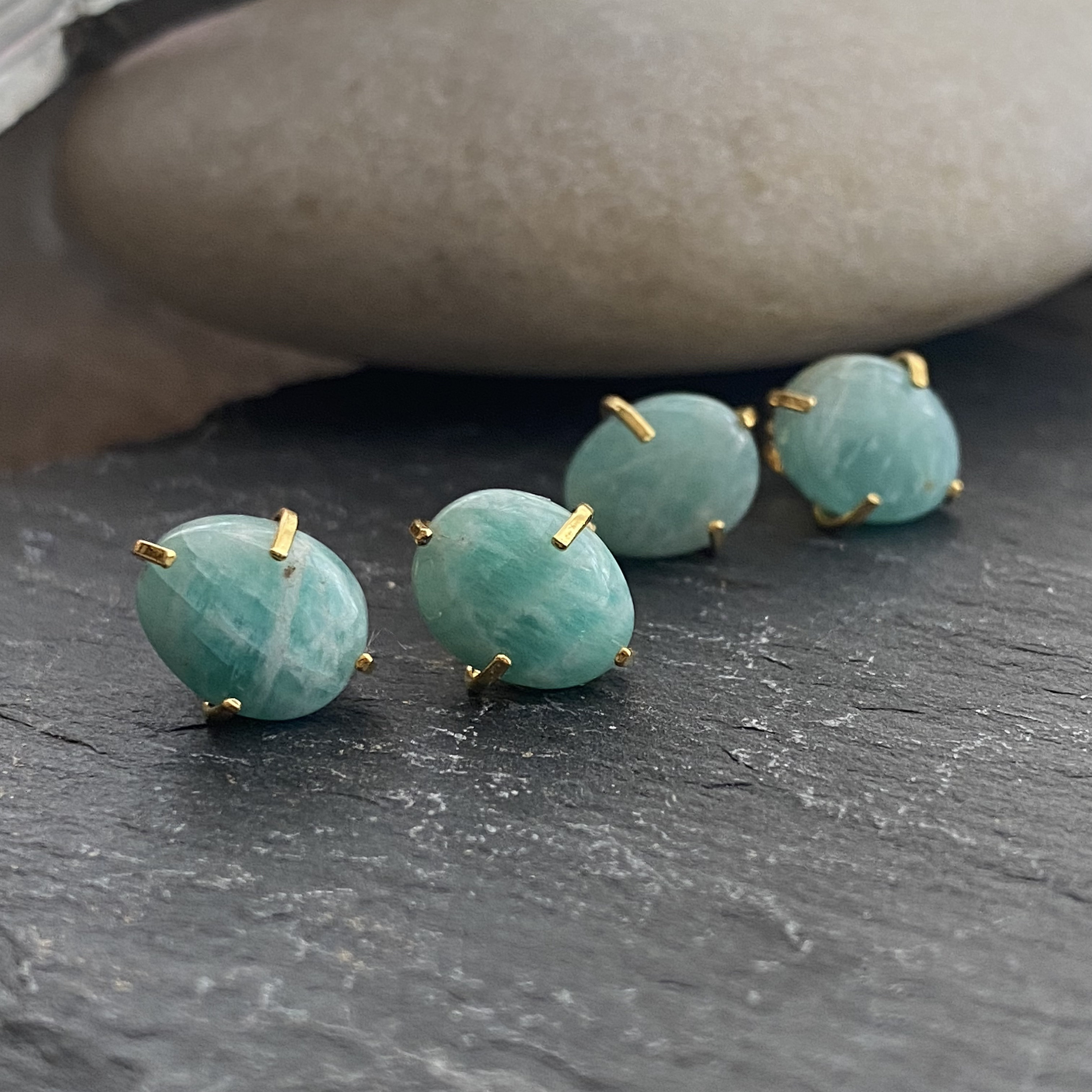 Amazonite Stud Earrings,minimalist Natural Gemstone Studs,  Green Stone Posts, Oval Stud Earrings, Gift For Her,dainty Crystal Stud Earrings
