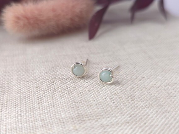 Amazonite Stud Earrings Sterling Silver 14k Gold Filled Jewellery Wire Wrapped Gift For Her Dainty Earring Studs Amazonite Stud Earrings Sterling Silver 14k Gold Filled Jewellery Wire Wrapped Gift For Her Dainty Earring Studs