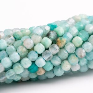 2MM Amazonite Beads Beveled Edge Faceted Cube Grade A+ Genuine Natural Gemstone Half Strand Loose Beads 15" Bulk Lot Options (117556-3946)