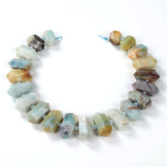 35x14-23x13mm Natural Amazonite Gemstone Gradated Center Drilled Faceted Points Beads 15.5 Inch Full Strand Bulk Lot(80016549-s17)