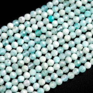 3MM Blue Amazonite Beads Grade A Genuine Natural Gemstone Full Strand Faceted Round Loose Beads 15" Bulk Lot Options (107685-2506)