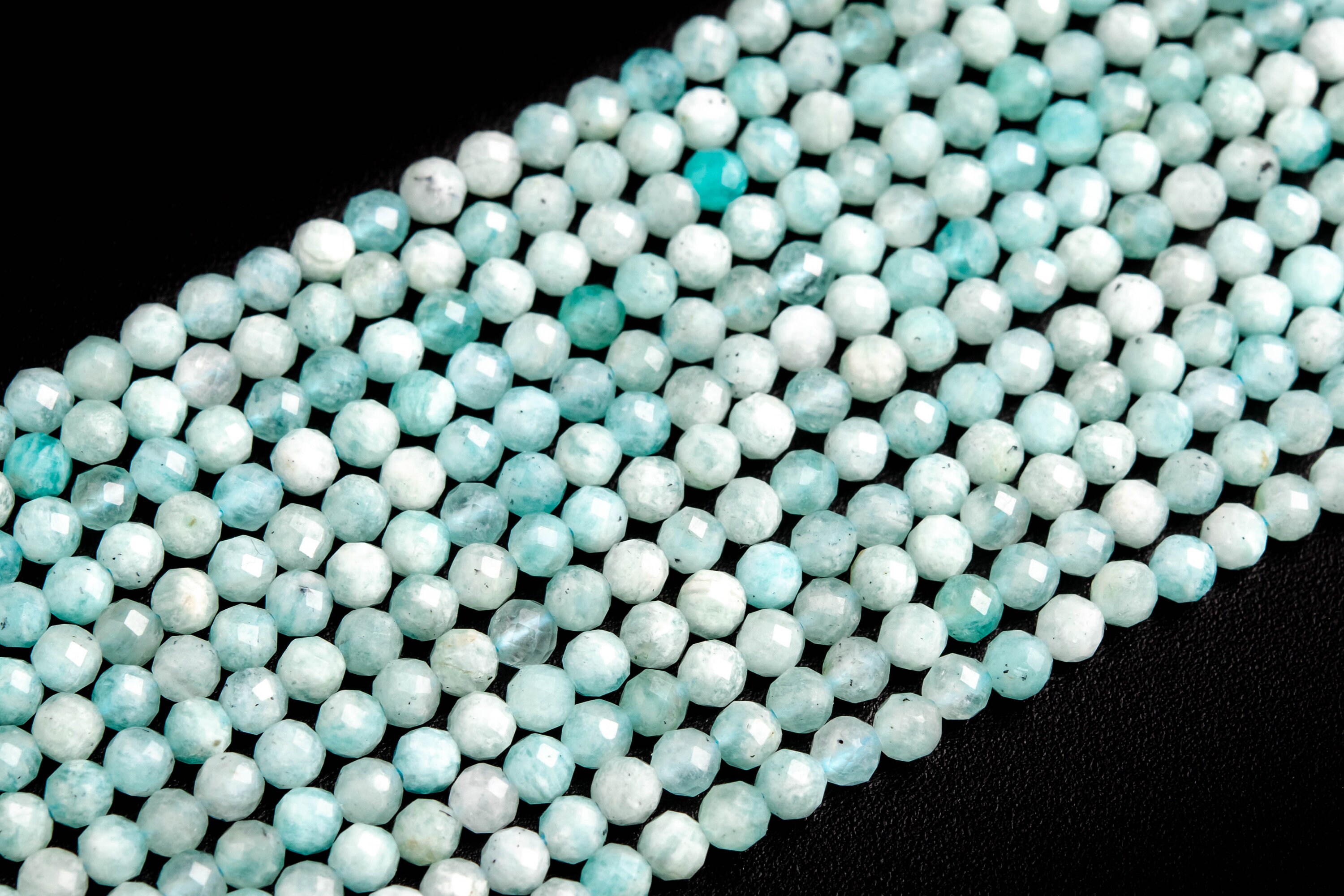 3mm Blue Amazonite Beads Grade A Genuine Natural Gemstone Full Strand Faceted Round Loose Beads 15" Bulk Lot Options (107685-2506)
