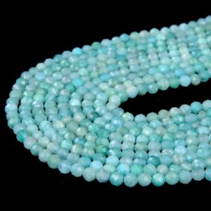 3MM Blue Green Natural Amazonite Gemstone Grade AAA Micro Faceted Round Beads 15.5 inch Full Strand BULK LOT 1,2,6,12 and 50 (80008874-P13)