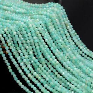 3MM Amazonite Gemstone Light Green Micro Faceted Round Grade Aaa Beads 15.5inch BULK LOT 1,6,12,24 and 48  (80010210-A193)