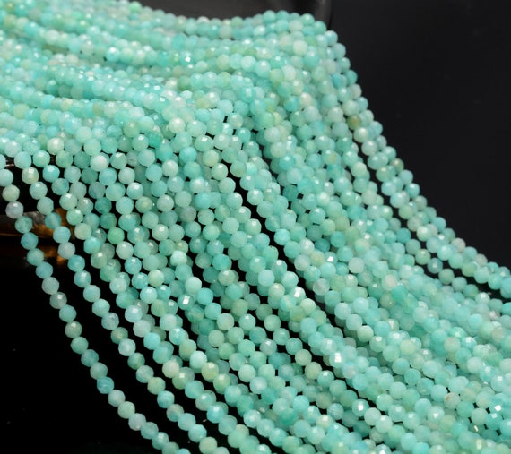 3mm Amazonite Gemstone Light Green Micro Faceted Round Grade Aaa Beads 15.5inch Bulk Lot 1,6,12,24 And 48  (80010210-a193)