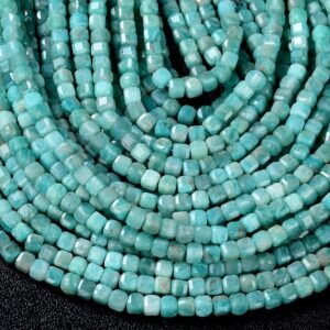 4MM Natural Peruvian Amazonite Gemstone Grade AA Micro Faceted Diamond Cut Cube Loose Beads BULK LOT 1,2,6,12 and 50 (P40)