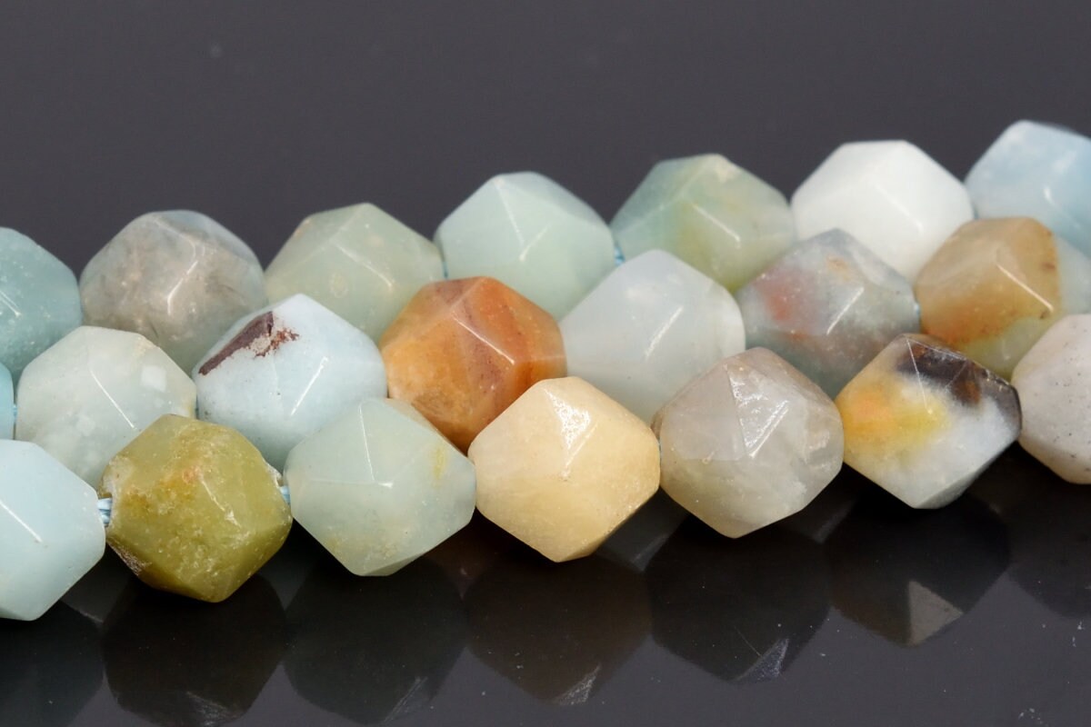 5-6mm Multicolor Amazonite Beads Star Cut Faceted Grade A Genuine Natural Gemstone Loose Beads 15"/7.5" Bulk Lot Options (108673)