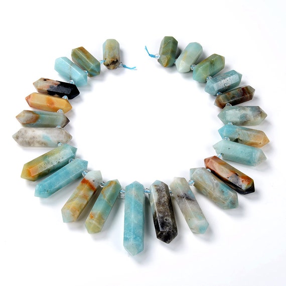 50x13-28x13mm Natural Amazonite Gemstone Gradated Top Drilled Faceted Points Beads 15.5 Inch Full Strand Bulk Lot 1,2 And 6 (80016541-s16)