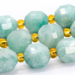 9x8MM Light Green Amazonite Beads Faceted Bicone Barrel Drum Grade A Genuine Natural Loose Beads 15.5" / 7.5" Bulk Lot Options (115615)