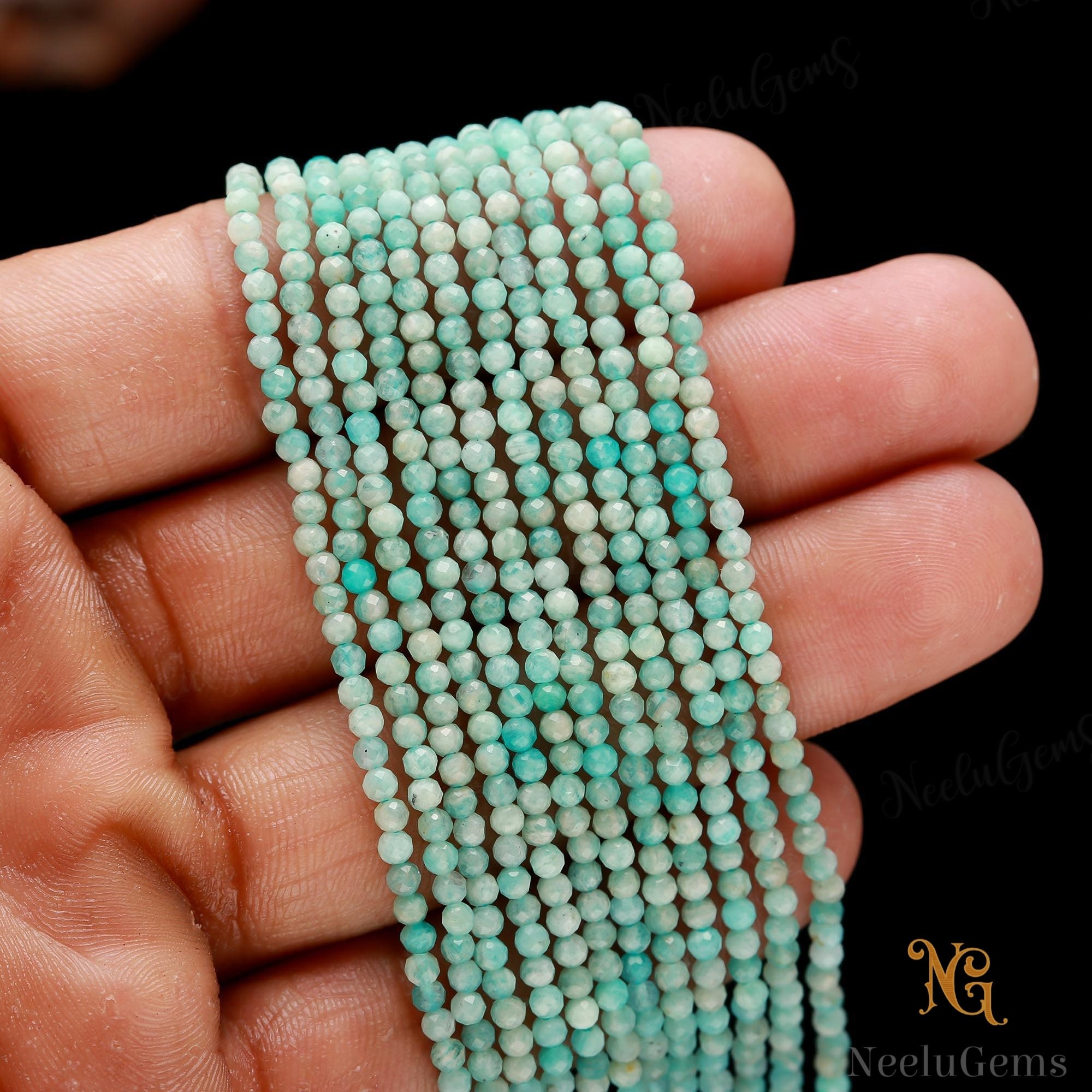 Aaa+ Natural Amazonite Microcut Faceted Beads, 2.4-2.5 Mm Blue Amazonite Tiny Rondelle Beads, 13"gemstone Beads For Handmade Jewelry