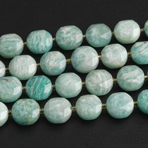 Blue Green Amazonite Beads Grade AA 8MM 10MM Genuine Natural Gemstone Faceted Coin Loose Beads 15"/7.5" Bulk Lot Options
