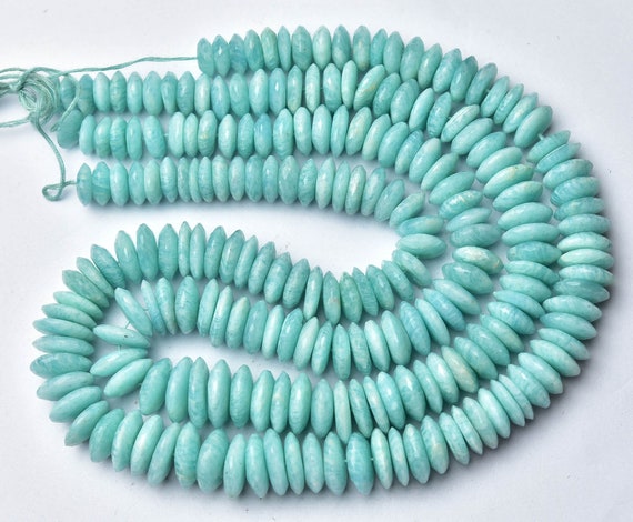 German Cut Amazonite Rondelle 8.5 Inches - Natural Beautiful High Quality Faceted Amazonite Big Wheel Beads Size Is 9 -15mm #2192