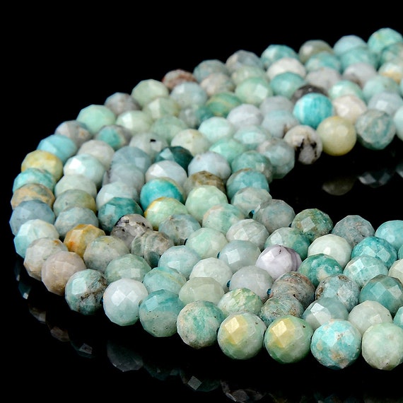 Natural Amazonite Gemstone Grade A 6-7mm Micro Faceted Round Beads 15 Inch Full Strand Bulk Lot 1,2,6,12 And 50 (80018247-p99)