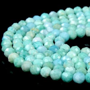Natural Peruvian Amazonite Gemstone Grade AAA Micro Faceted Round 4MM 5MM 6MM Loose Beads 15 inch Full Strand BULK LOT 1,2,6,12 and 50 (P77)