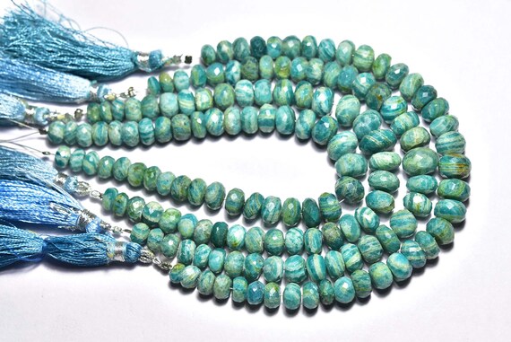 Amazonite Rondelle Beads - 7 Inches - Natural Finest Quality Faceted Amazonite Rondelle Strand - Size Is 6 - 9 Mm #1914