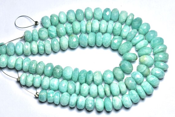 Amazonite Rondelle Beads - 7 Inches - Most Beautiful Finest Quality Natural Amazonite Faceted Rondelles,size Is 7-8.50mm #184 Amazonite Rondelle Beads - 7 Inches - Most Beautiful Finest Quality Natural Amazonite Faceted Rondelles,size Is 7-8.50mm #184