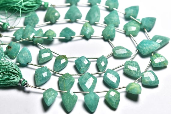 Amazonite Fancy Briolette Beads - 7 Inches - Finest Quality Natural Amazonite Tie Shape Faceted Briolettes - Size Is 9x12-8x13 Mm #1023