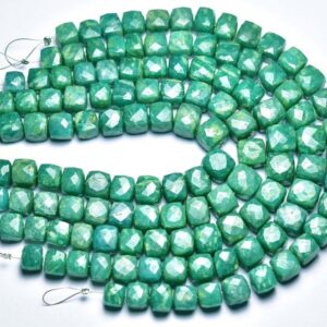 Most Beautiful Amazonite Cube Beads - 8 inches - Natural Faceted Amazonite  Cube,Box Briolettes - Size is 7-9mm #1121