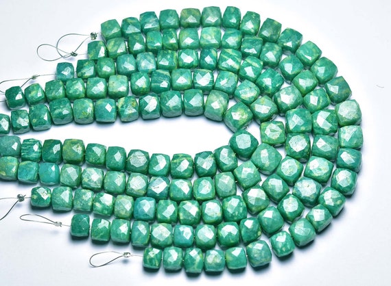 Most Beautiful Amazonite Cube Beads - 8 Inches - Natural Faceted Amazonite Cube,box Briolettes - Size Is 7-9mm #1121