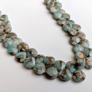 8.5mm Mojave Amazonite Copper Turquoise Faceted Hearts, Copper Turquoise Fancy Heart, Natural Amazonite For Necklace (4in To 8in Options)
