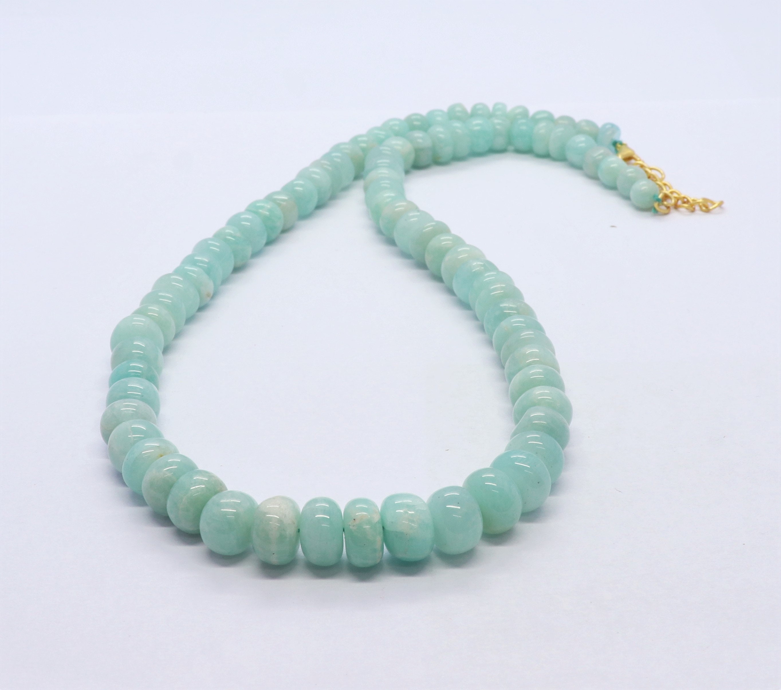 Aaa Natural Amazonite Smooth Rondelle Beads, 7-10 Mm Amazonite Gemstone Beads, 18 Inch+ Fish Lock Plain Amazonite Rondelle Necklace