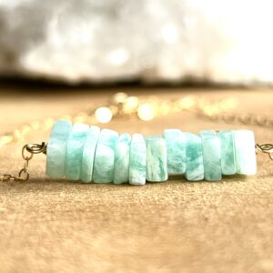 Amazonite Bar Crystal Necklace - Natural Stone Healing Crystal Necklace - Crystal Gifts For Her - Heart And Throat Chakra Stone