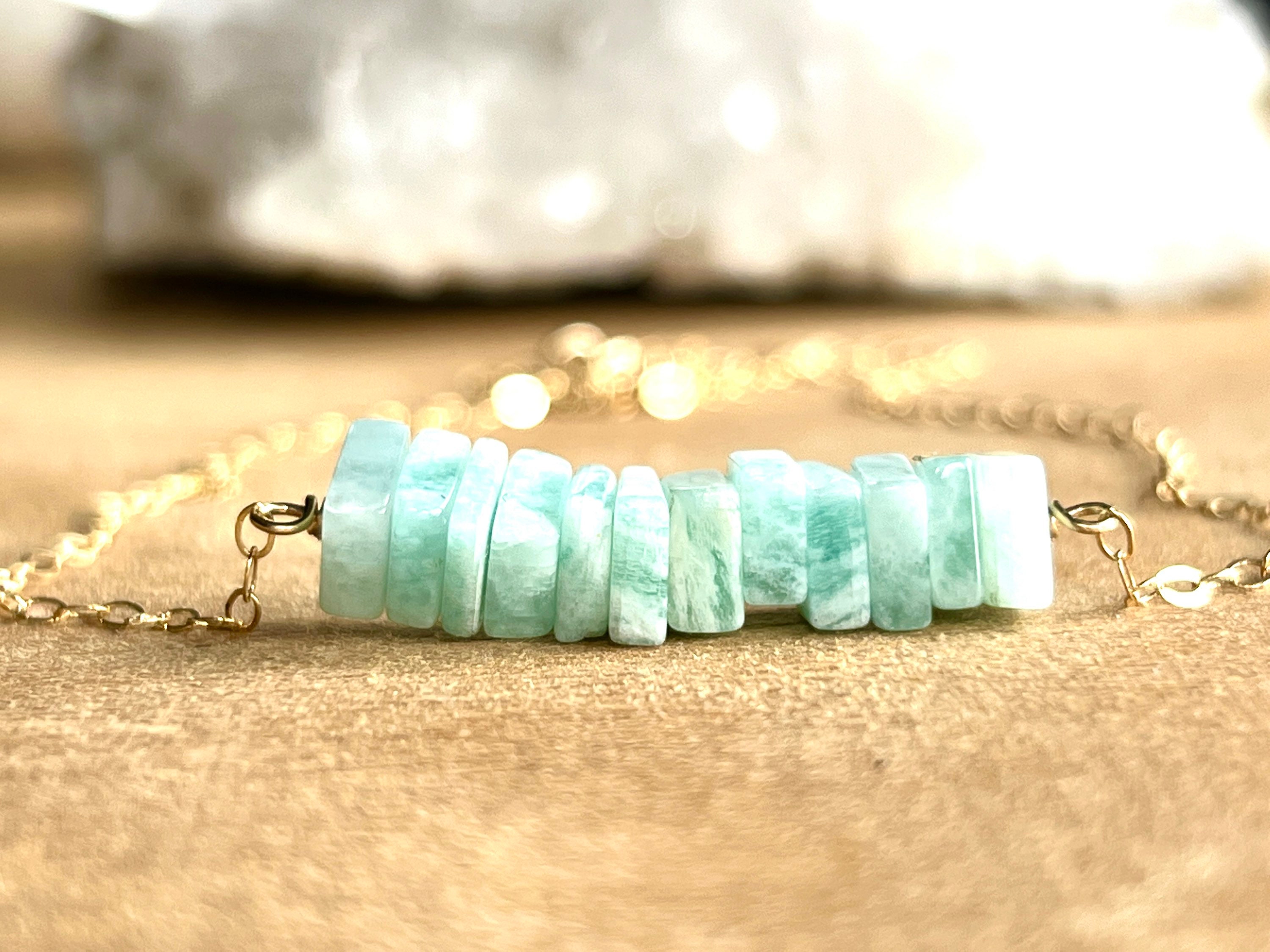 Amazonite Bar Crystal Necklace - Natural Stone Healing Crystal Necklace - Crystal Gifts For Her - Heart And Throat Chakra Stone
