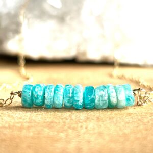 Amazonite Bar Crystal Necklace - Natural Stone Healing Crystal Necklace - Crystal Gifts For Her - Heart And Throat Chakra Stone