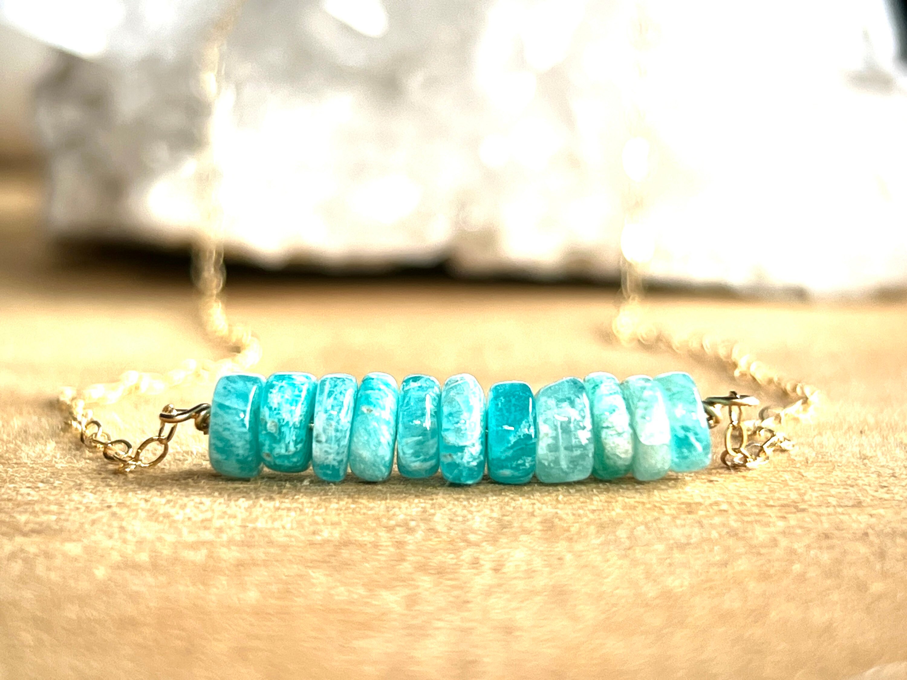 Amazonite Bar Crystal Necklace - Natural Stone Healing Crystal Necklace - Crystal Gifts For Her - Heart And Throat Chakra Stone