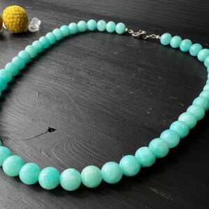 Amazonite Bead Necklace, 925 Sterling Silver Clasp, 16.5 Inch