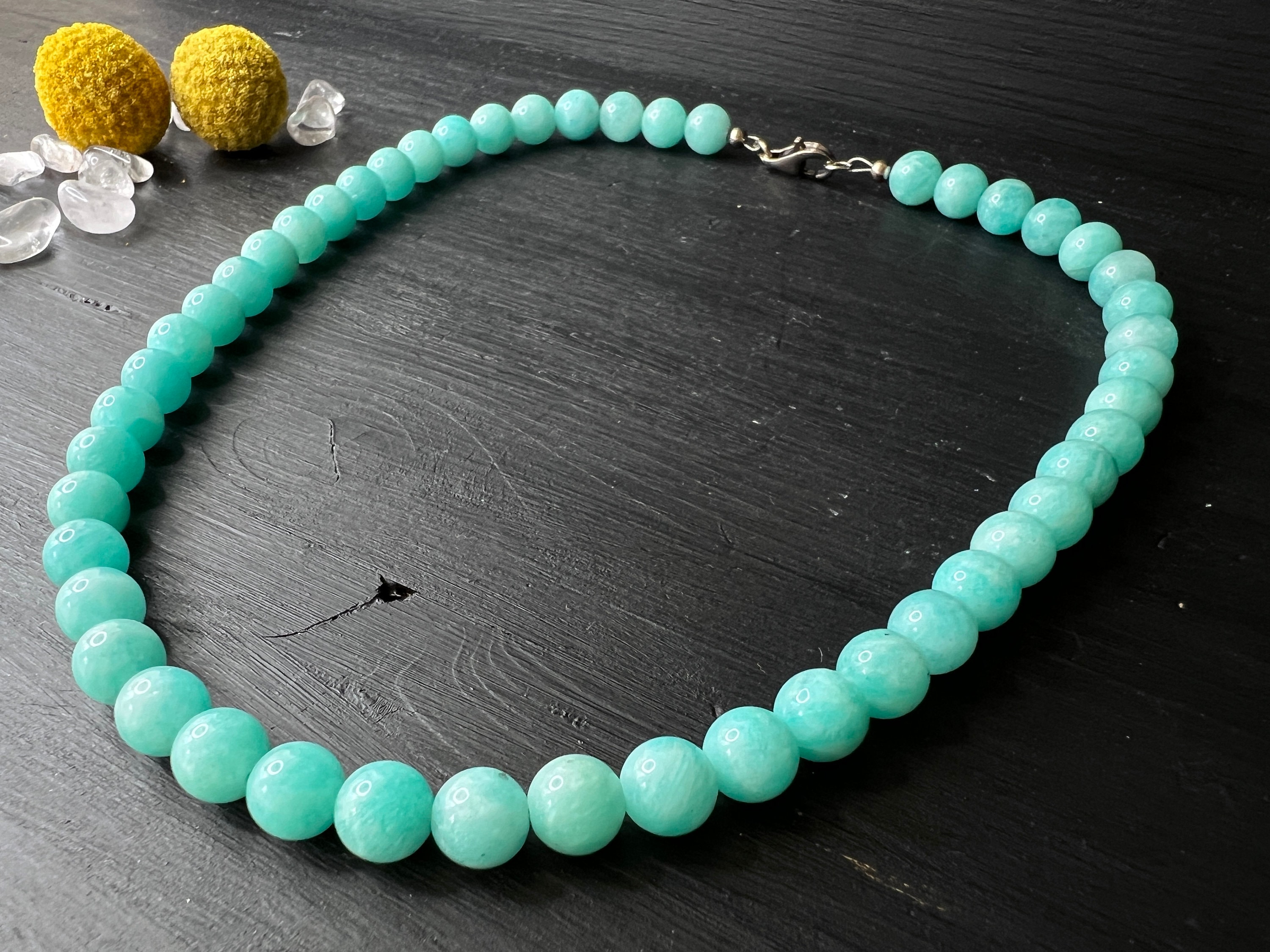 Amazonite Bead Necklace, 925 Sterling Silver Clasp, 16.5 Inch