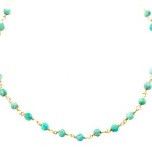 Amazonite Beaded Necklace 14k Gold Filled Chain Link Faceted 18 19 Inches Natural Earthy Blue Green Rondelles Simple Dainty Daily Wear