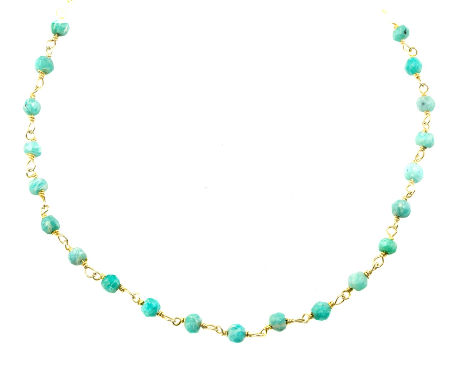 Amazonite Beaded Necklace 14k Gold Filled Chain Link Faceted  18 19 Inches Natural Earthy Blue Green Rondelles Simple Dainty Daily Wear