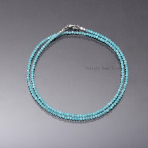 Amazonite Beaded Necklace, 2mm Faceted Round Beads
