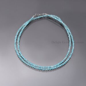 Amazonite Beaded Necklace, 2mm Micro Smooth Round Beads, Blue Gemstone