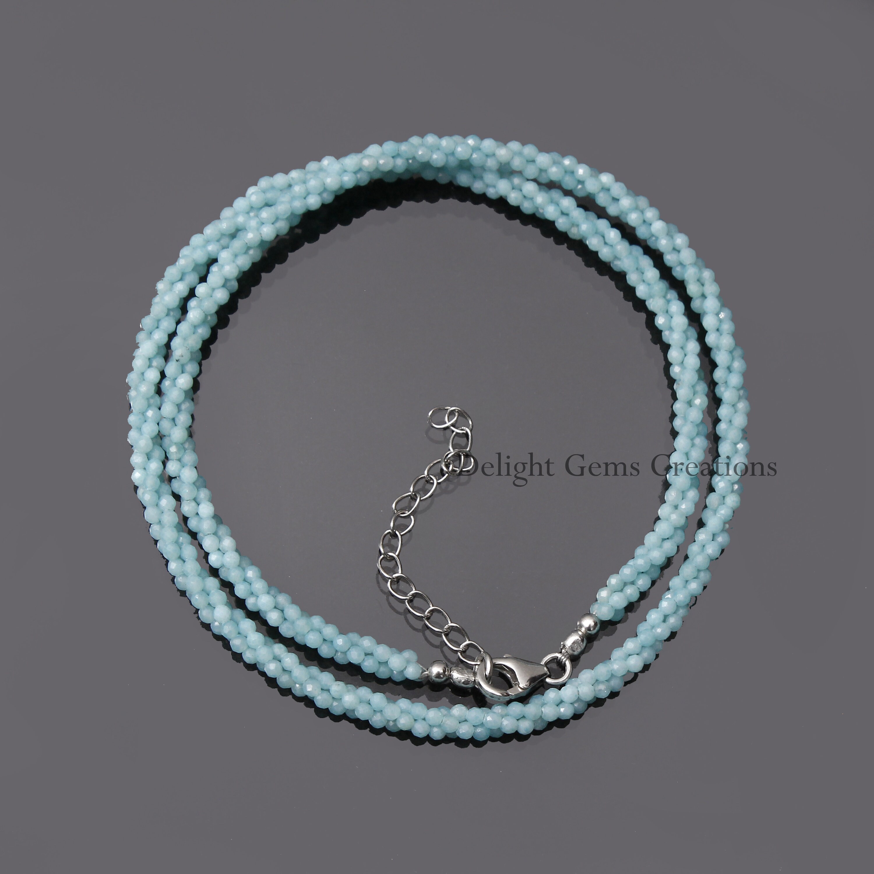 Amazonite Beaded Necklace, 2mm Amazonite Micro Faceted Round Beads Necklace, Twisted Multi Strand Necklace, Minimalist Necklace, Women, Gift