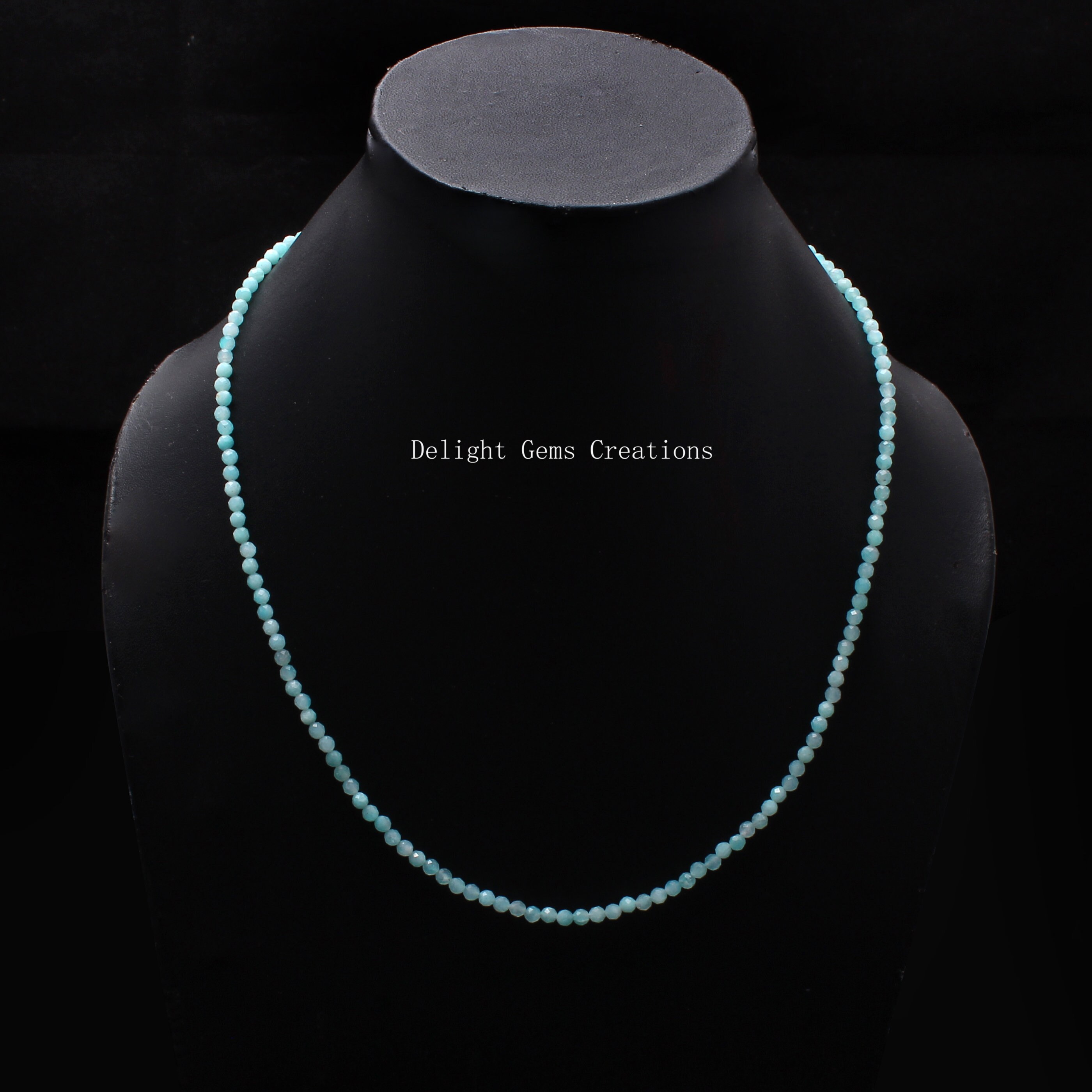 Amazonite Beaded Necklace, 3mm Faceted Gemstone Jewelry Amazonite Beaded Necklace, 3mm Faceted Gemstone Jewelry