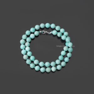 Amazonite Beaded Necklace, Handknotted 8mm Smooth Round Beads, 18 Inch