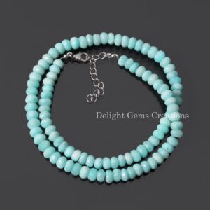 Blue Amazonite Beaded Necklace, 925 Silver Claw, Faceted Rondelle