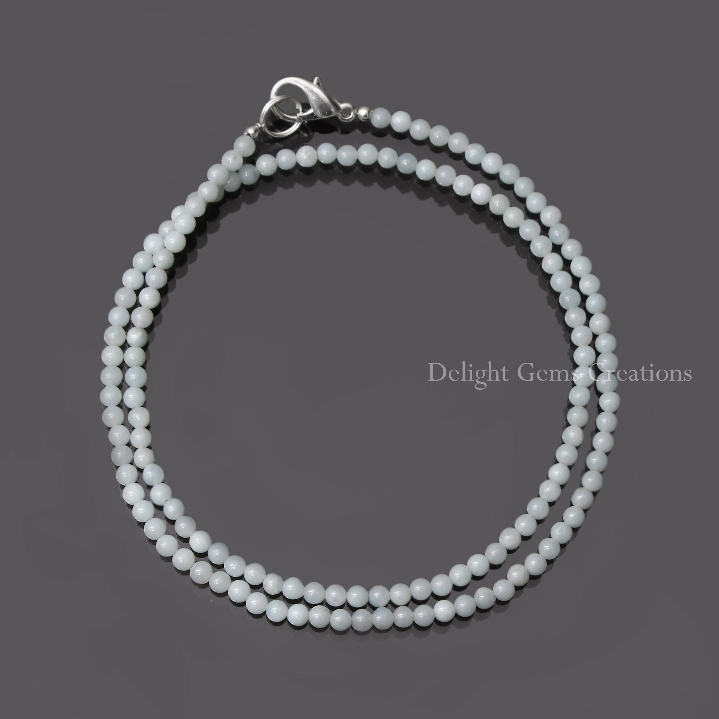 Blue Amazonite Beaded Necklace - Micro Smooth Round Beads 3.5mm