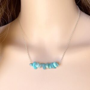 Amazonite Crystal Beaded Necklace Silver, Amazonite Necklace Gold, Tiny Blue Gemstone Jewlery, Aqua Stone Necklace For Women, Gift For Her