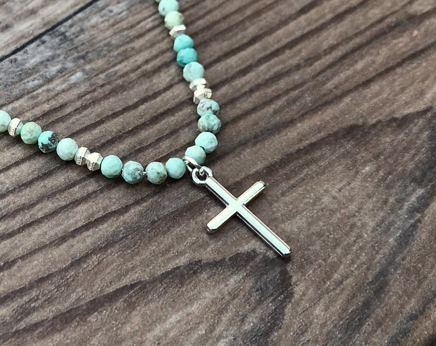 Elegant Cross Necklace With Amazonite - Ideal Gift For Her
